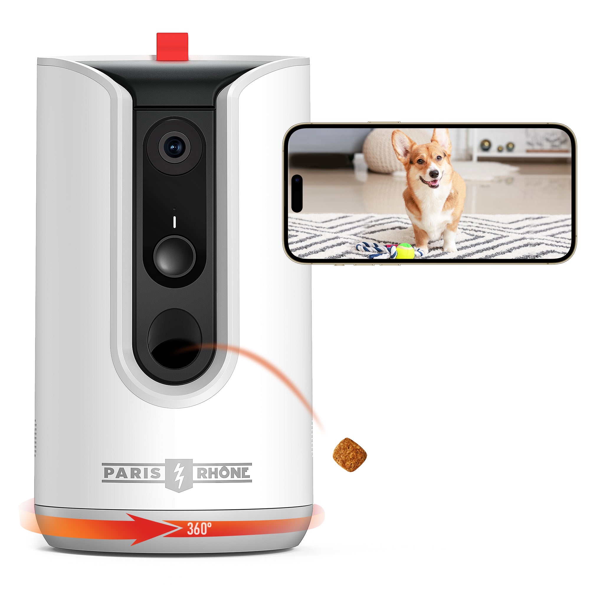 PARIS RHÔNE PA001 Dog Camera Treat Dispenser,360° View 2K Night Vision